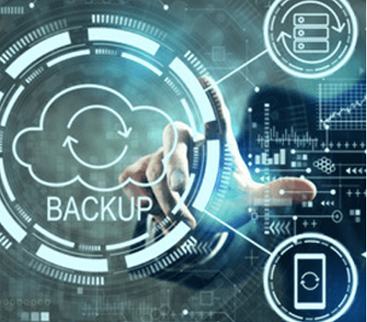 Man Pointing to Cloud Backup Graphic