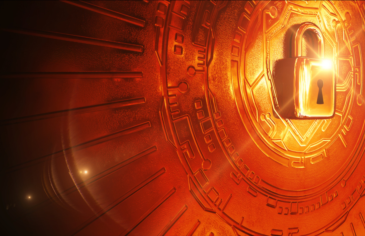 An orange lock with a keyhole in the middle of it on an orange background