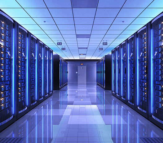 Server Room Hallway with Data Storage Along the Walls