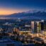 Hospital in Davis County, Utah with the Wasatch Range behind and a network overlay